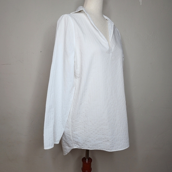 ACNE Studios White Cotton Pique Split Neck Collared Blouse Size 32 - Picture 9 of 14